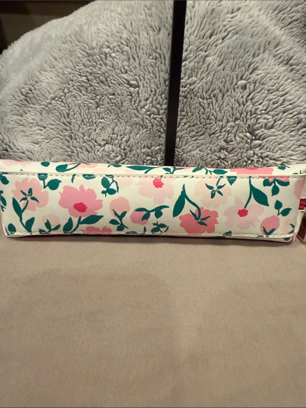 kate spade Cream Floral Zip Pouch with Pink Flowers